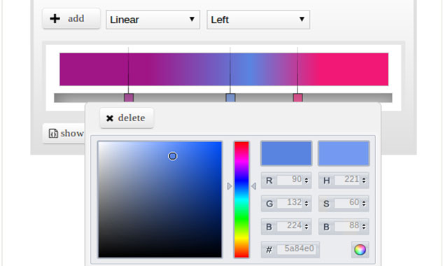 在线生成css3背景渐变代码的jquery颜色选择器插件