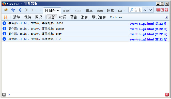 firefox控制台输出的事件冒泡的结果